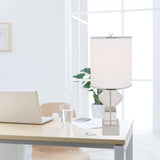 31" Clear And Silver Faux Crystal Geometric Table Lamp LED With White Drum Shade