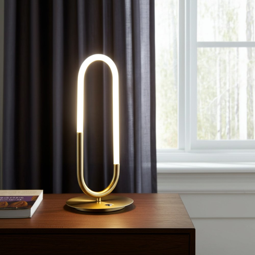 19" Gold Acrylic And Metal Mod Paper Clip LED Table Lamp