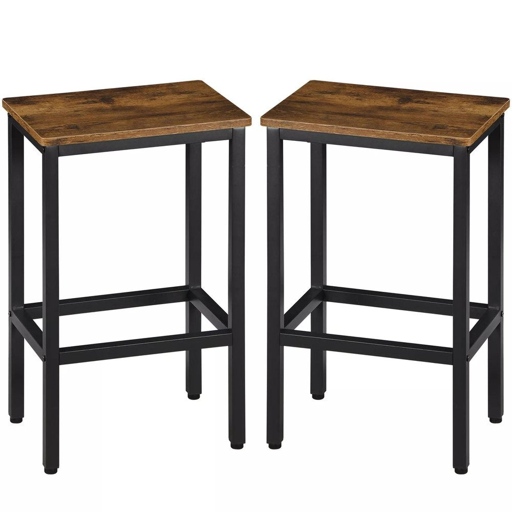 Set of Two 26" Brown and Black Steel and Wood Backless Counter Height Bar Chairs