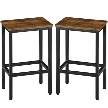 Set of Two 26" Brown and Black Steel and Wood Backless Counter Height Bar Chairs