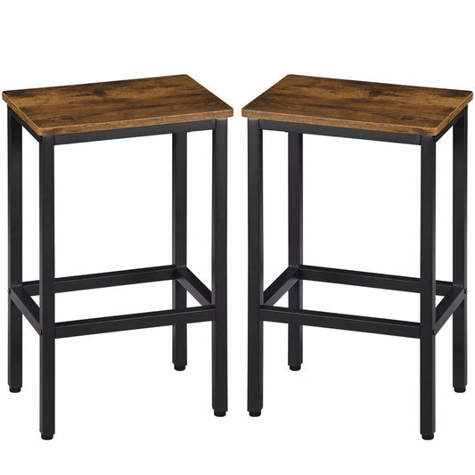 Set of Two 26" Brown and Black Steel and Wood Backless Counter Height Bar Chairs