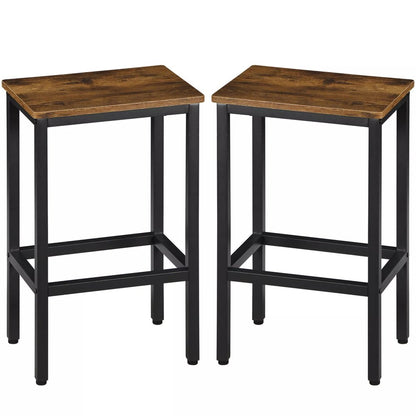 Set of Two 26" Brown and Black Steel and Wood Backless Counter Height Bar Chairs