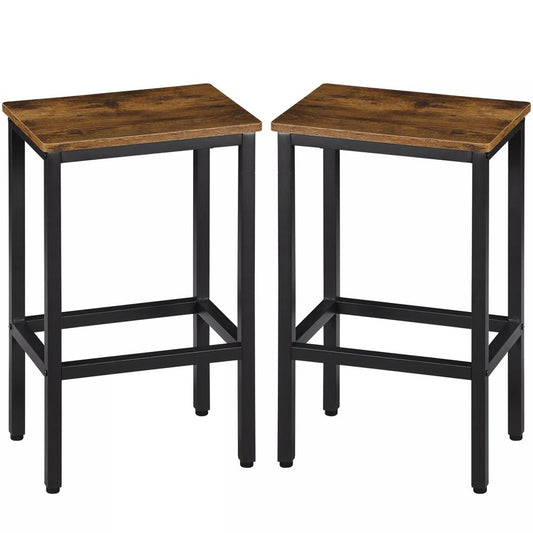 Set of Two 26" Brown and Black Steel and Wood Backless Counter Height Bar Chairs