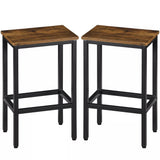 Set of Two 26" Brown and Black Steel and Wood Backless Counter Height Bar Chairs