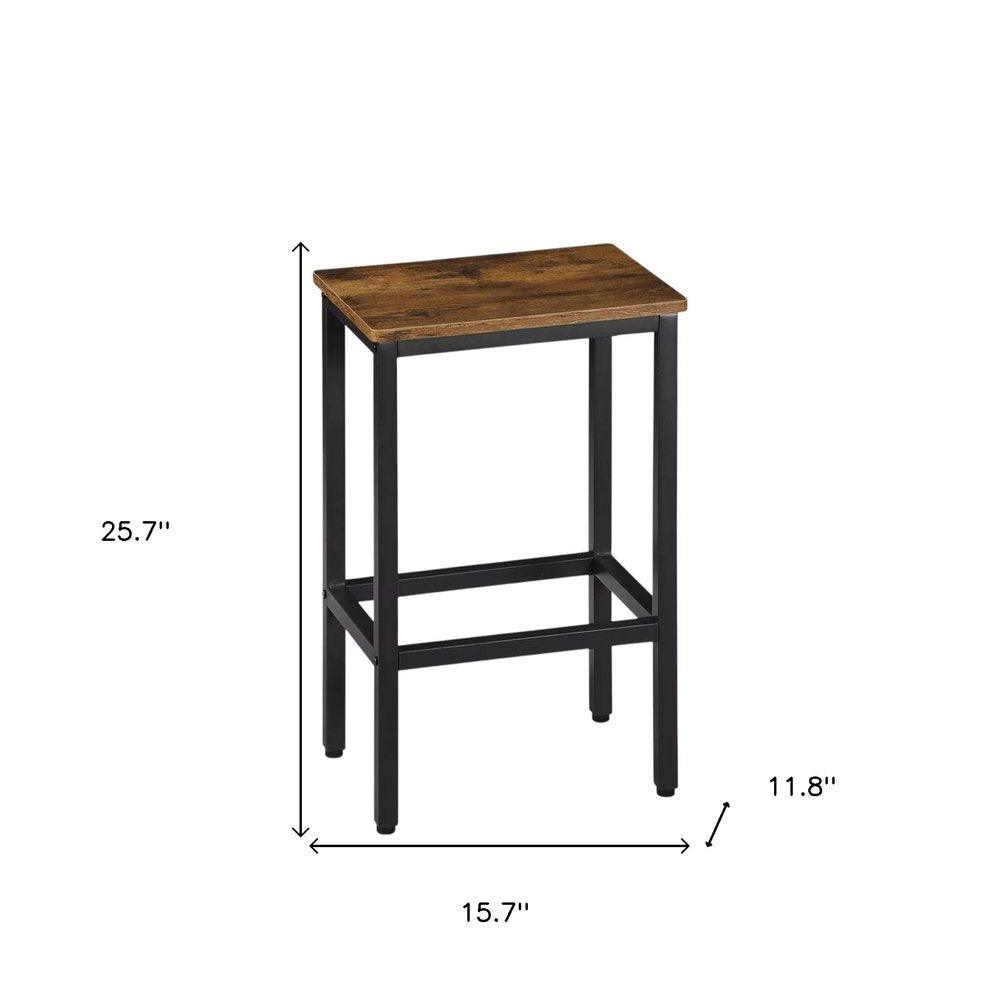 Set of Two 26" Brown and Black Steel and Wood Backless Counter Height Bar Chairs