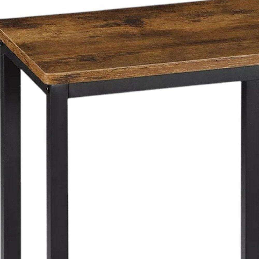 Set of Two 26" Brown and Black Steel and Wood Backless Counter Height Bar Chairs