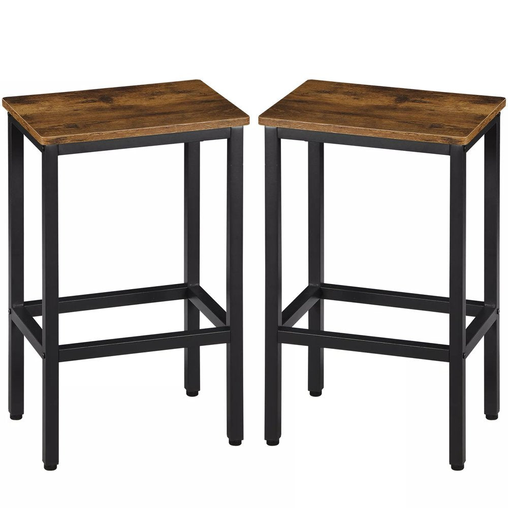 Set of Two 26" Brown and Black Steel and Wood Backless Counter Height Bar Chairs