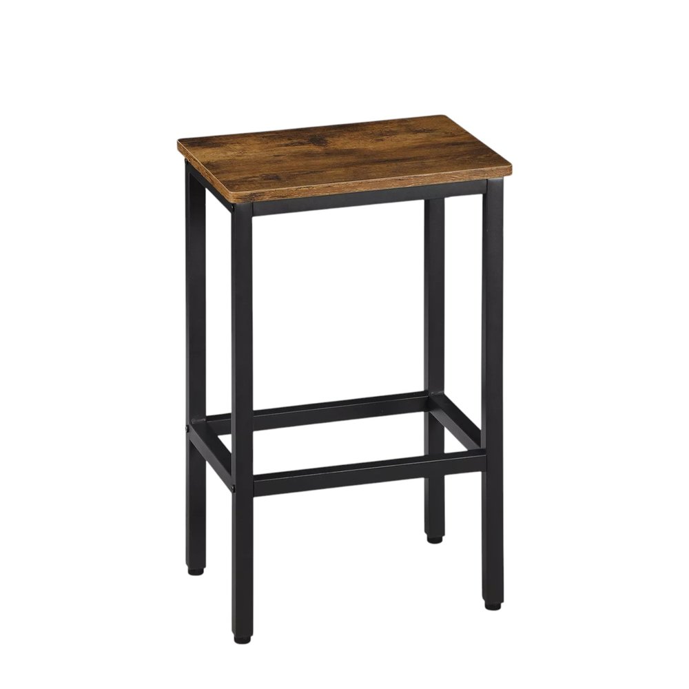 Set of Two 26" Brown and Black Steel and Wood Backless Counter Height Bar Chairs