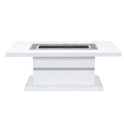 52" White Wood And Faux Crystal Pedestal Coffee Table
