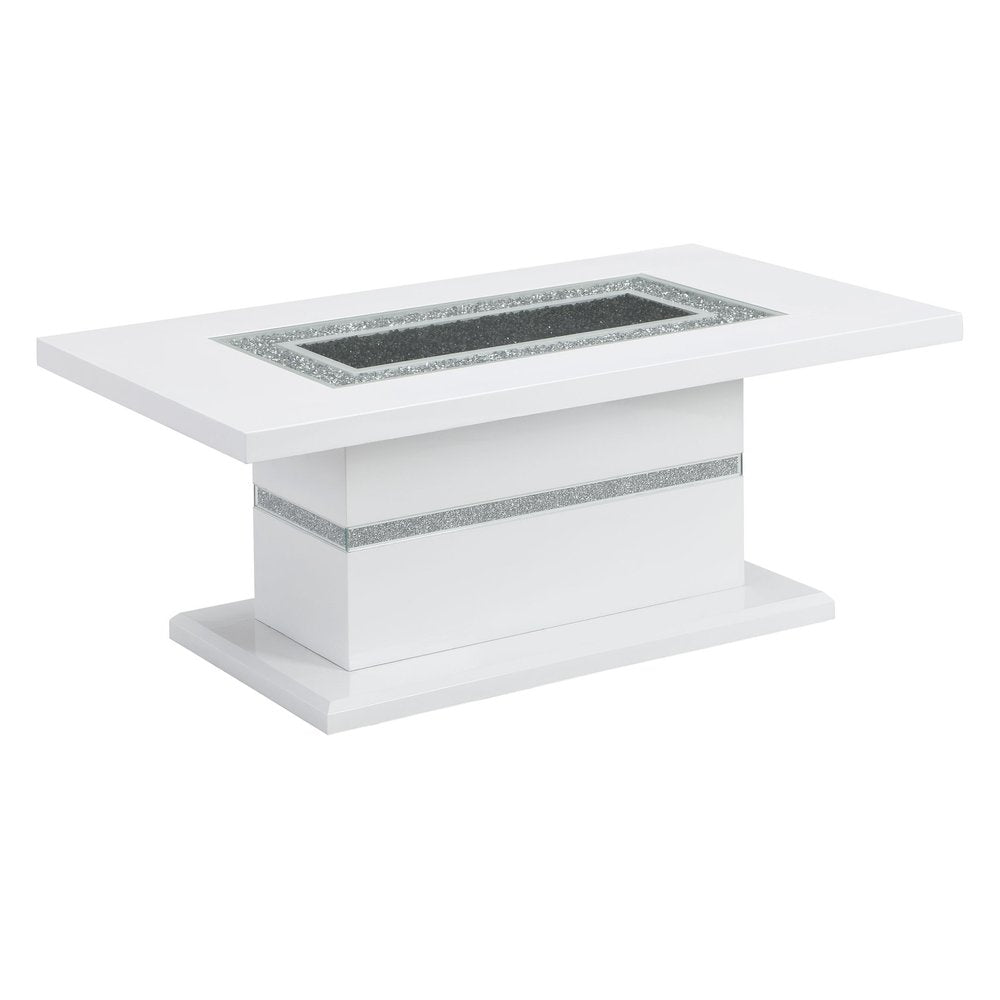 52" White Wood And Faux Crystal Pedestal Coffee Table