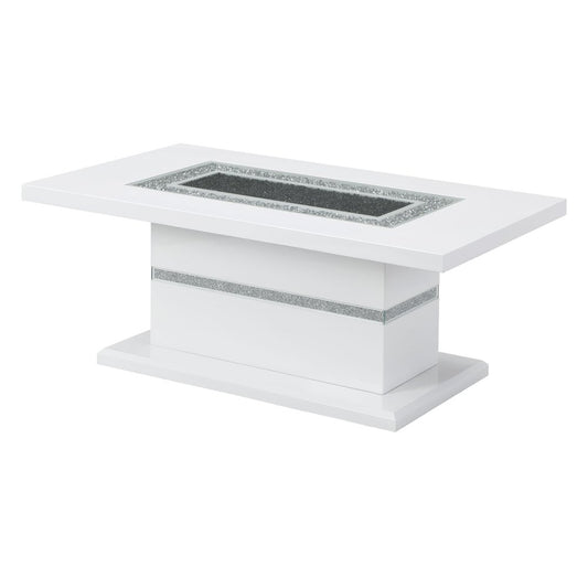 52" White Wood And Faux Crystal Pedestal Coffee Table