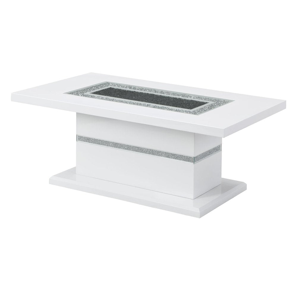 52" White Wood And Faux Crystal Pedestal Coffee Table