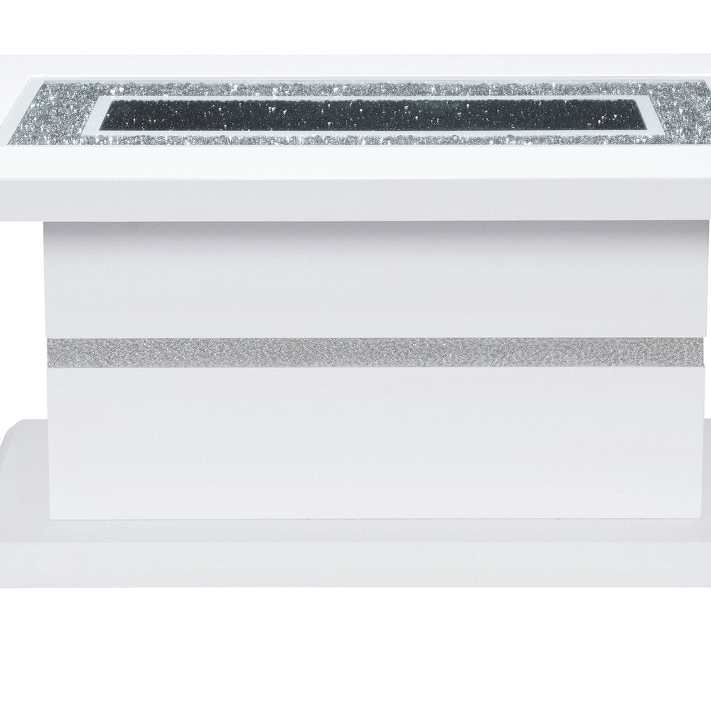 52" White Wood And Faux Crystal Pedestal Coffee Table