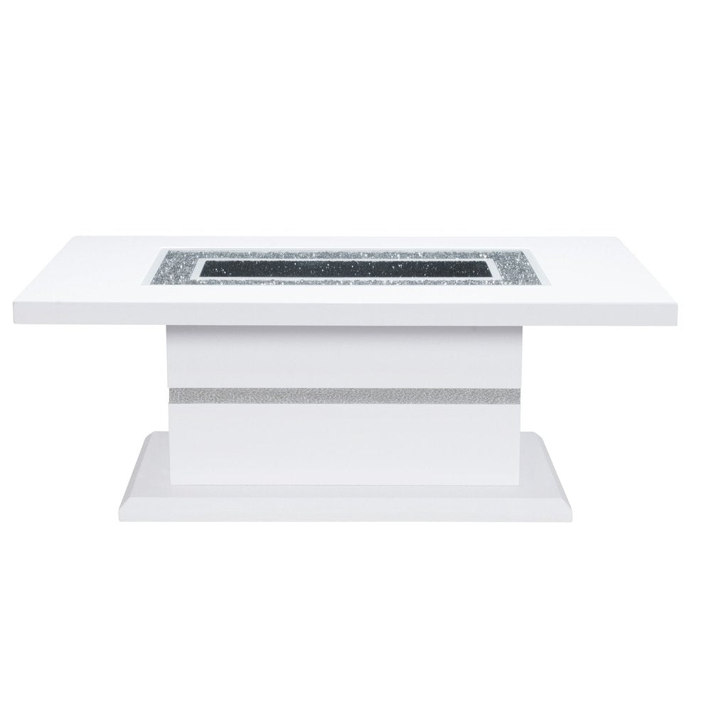 52" White Wood And Faux Crystal Pedestal Coffee Table