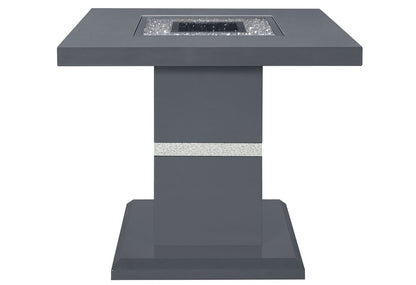 24" Dark Gray and Silver Faux Crystals Glass and Wood Square Pedestal End Table