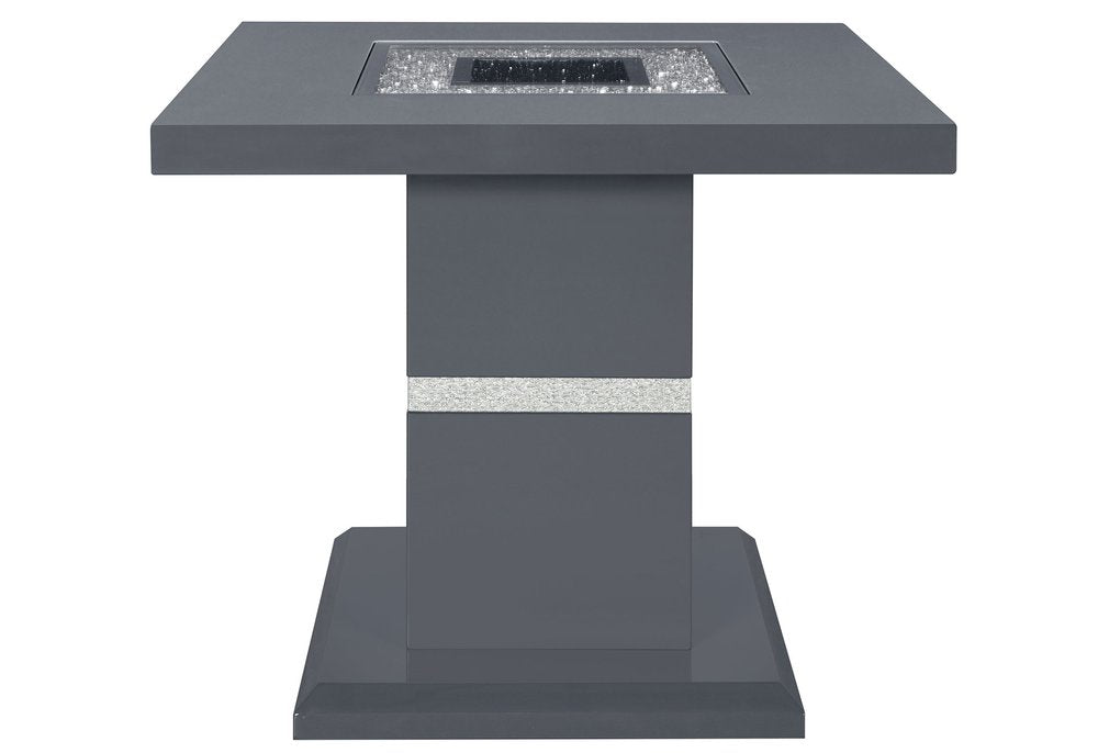 24" Dark Gray and Silver Faux Crystals Glass and Wood Square Pedestal End Table