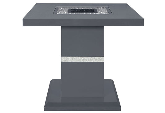 24" Dark Gray and Silver Faux Crystals Glass and Wood Square Pedestal End Table