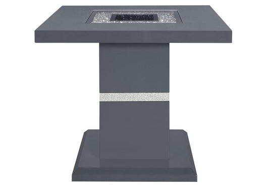 24" Dark Gray and Silver Faux Crystals Glass and Wood Square Pedestal End Table