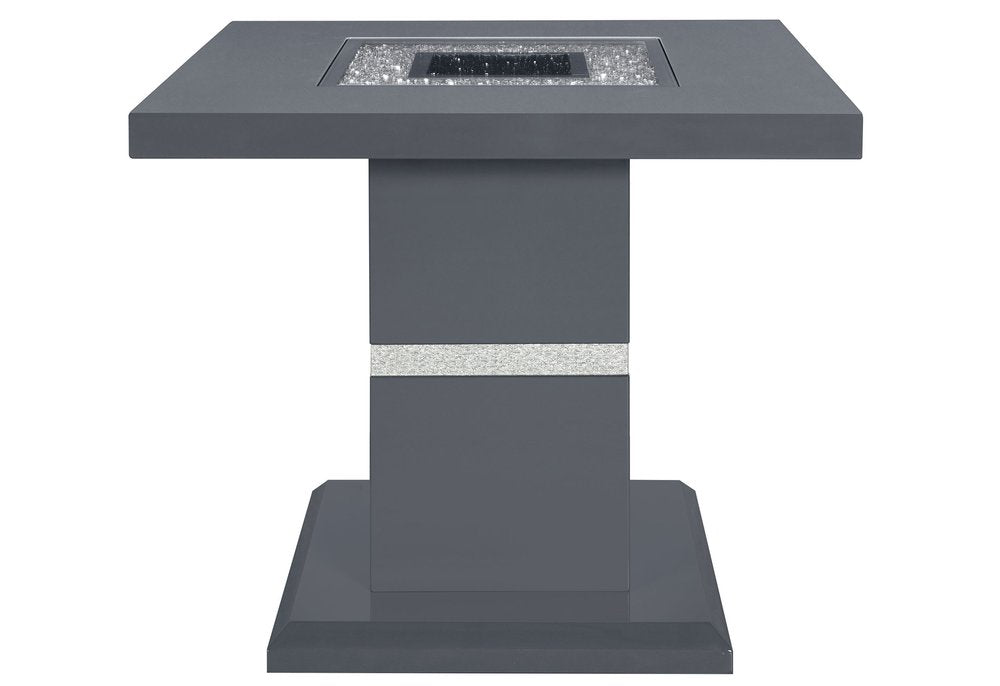 24" Dark Gray and Silver Faux Crystals Glass and Wood Square Pedestal End Table