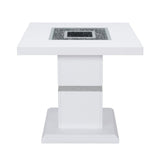 24" White and Silver Glass and Wood Faux Crystal Bling Square Pedestal End Table