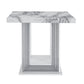 24" White and Silver Faux Marble and Wood Pedestal End Table