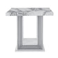 24" White and Silver Faux Marble and Wood Pedestal End Table