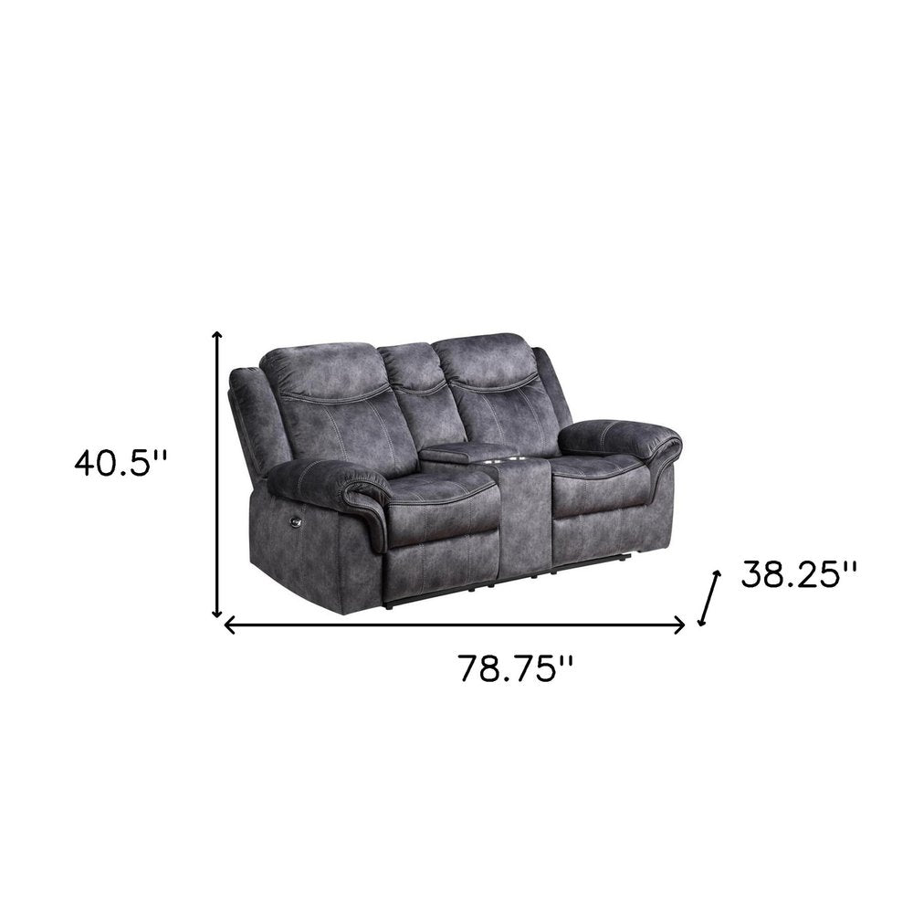 79" Dark Gray Microfiber Power Reclining Loveseat With Storage