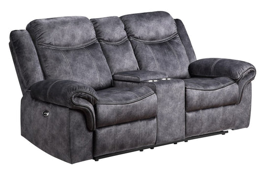 79" Dark Gray Microfiber Power Reclining Loveseat With Storage