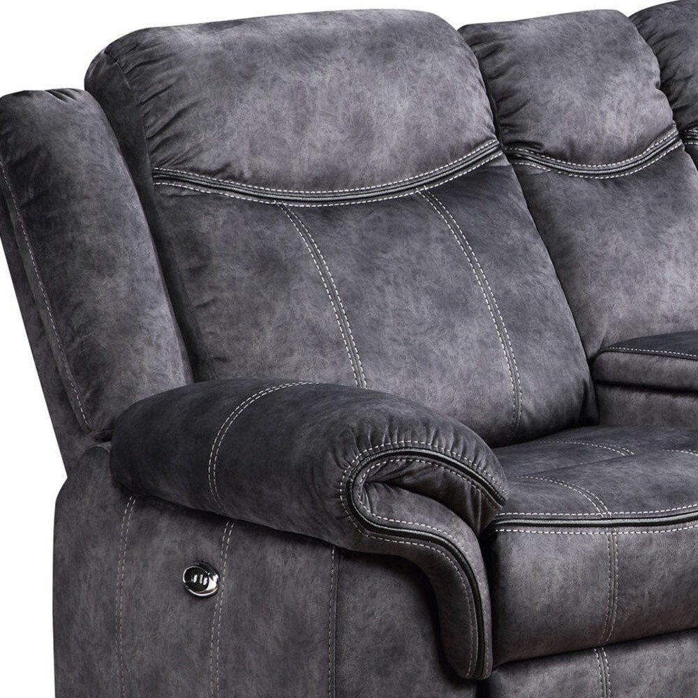 79" Dark Gray Microfiber Power Reclining Loveseat With Storage