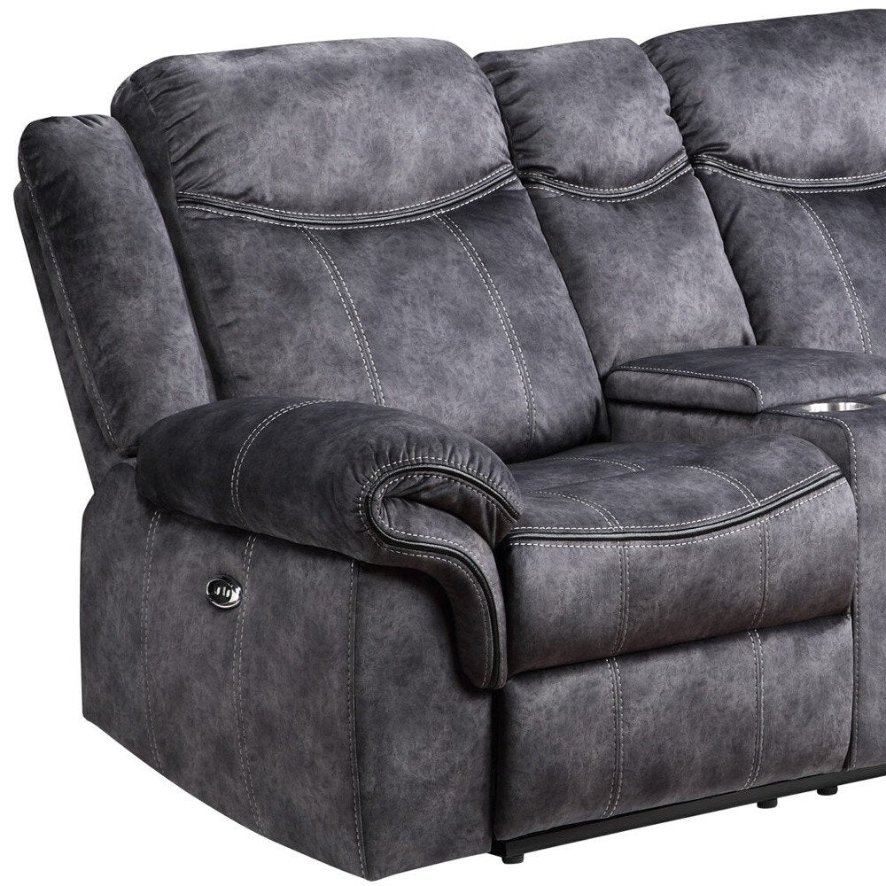 79" Dark Gray Microfiber Power Reclining Loveseat With Storage