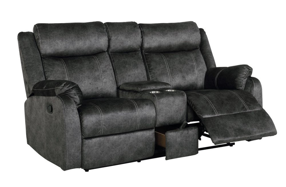70" Dark Gray Microfiber Manual Reclining Loveseat With Storage