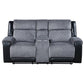 76" Gray and Black Faux Leather and Microfiber Manual Reclining Loveseat With Storage