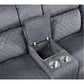 76" Gray and Black Faux Leather and Microfiber Manual Reclining Loveseat With Storage