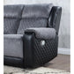 76" Gray and Black Faux Leather and Microfiber Manual Reclining Loveseat With Storage