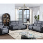 76" Gray and Black Faux Leather and Microfiber Manual Reclining Loveseat With Storage