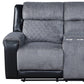 76" Gray and Black Faux Leather and Microfiber Manual Reclining Loveseat With Storage
