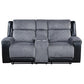 76" Gray and Black Faux Leather and Microfiber Manual Reclining Loveseat With Storage