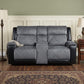 76" Gray and Black Faux Leather and Microfiber Manual Reclining Loveseat With Storage