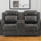 74" Gray Faux Leather Manual Reclining Loveseat With Storage