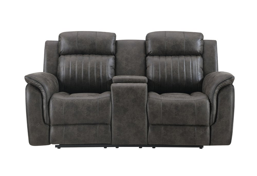 74" Gray Faux Leather Manual Reclining Loveseat With Storage