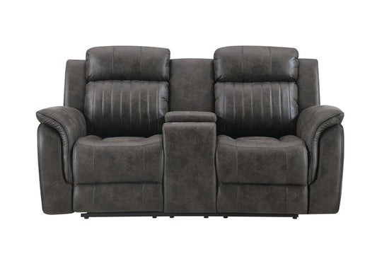 74" Gray Faux Leather Manual Reclining Loveseat With Storage