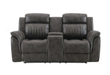 74" Gray Faux Leather Manual Reclining Loveseat With Storage