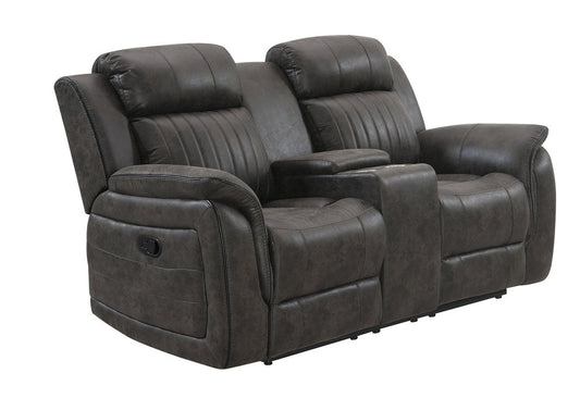 74" Gray Faux Leather Manual Reclining Loveseat With Storage
