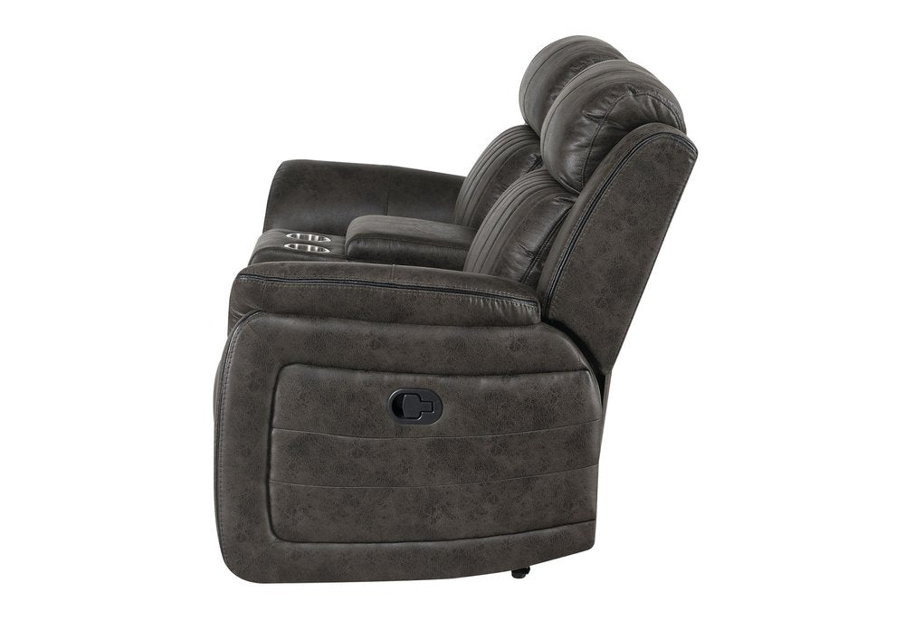 74" Gray Faux Leather Manual Reclining Loveseat With Storage