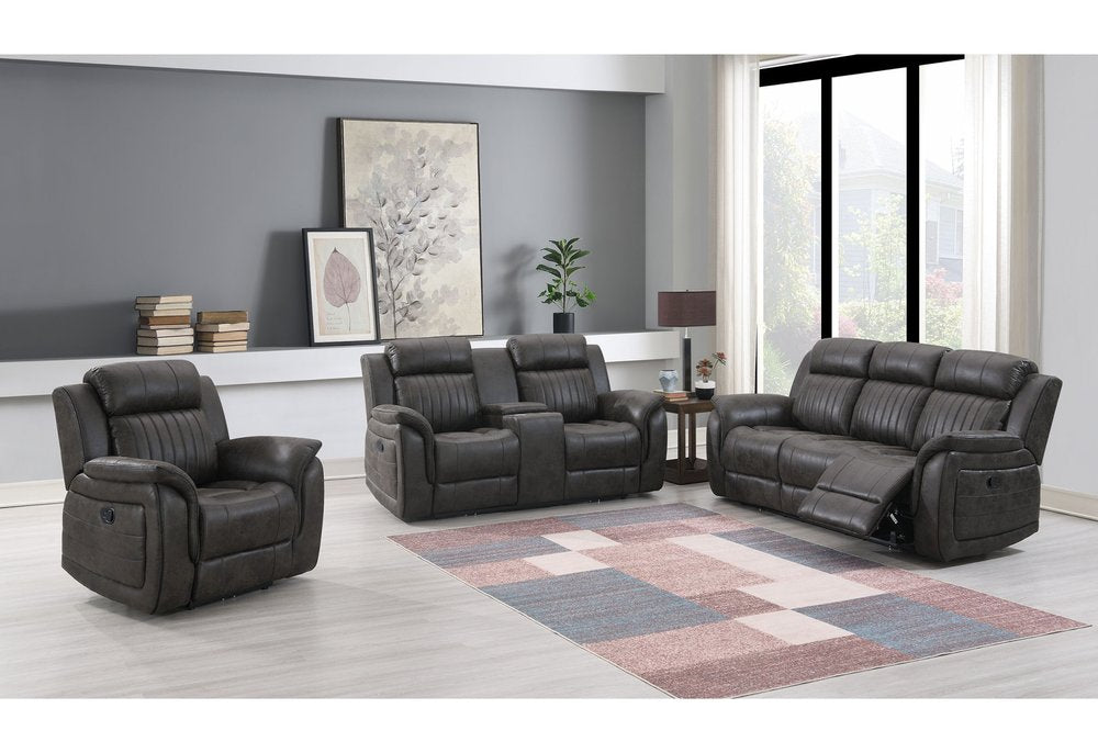 74" Gray Faux Leather Manual Reclining Loveseat With Storage