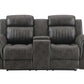74" Gray Faux Leather Manual Reclining Loveseat With Storage