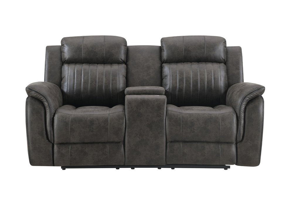 74" Gray Faux Leather Manual Reclining Loveseat With Storage