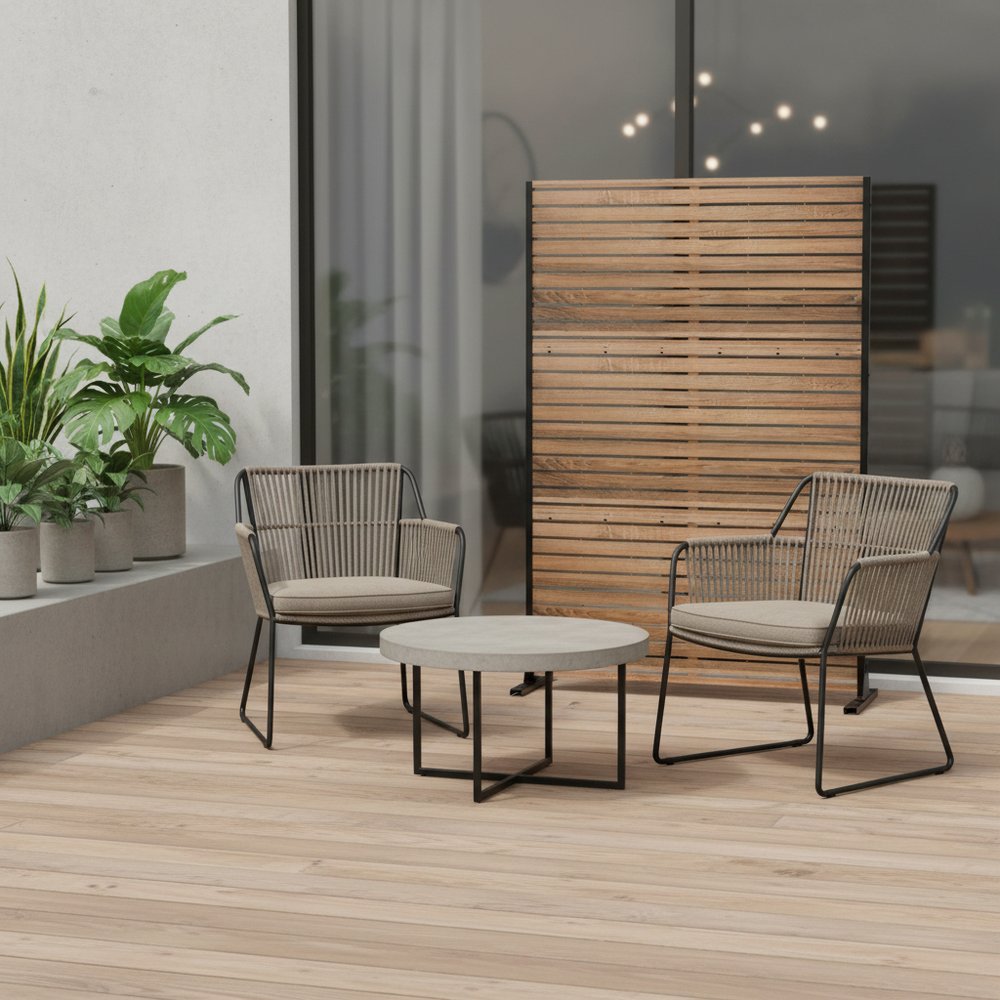 72" Natural Steel Three Panel Screen Room Divider