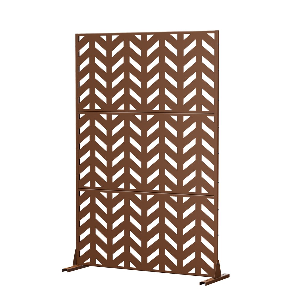 72" Brown Steel Three Panel Screen Room Divider