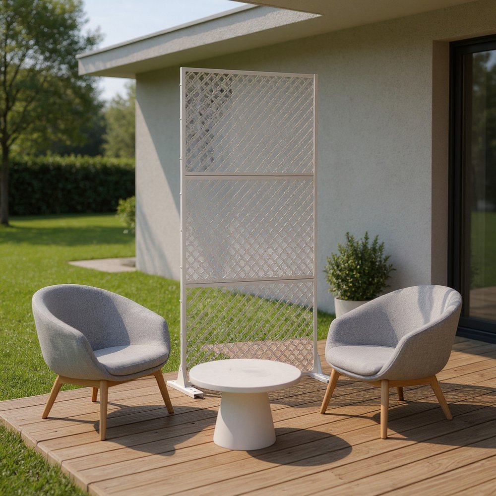 72" White Steel Three Panel Screen Room Divider